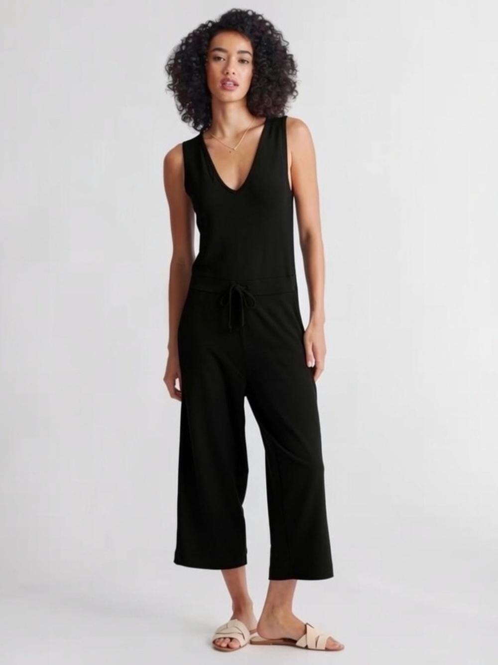 Quince Black French Terry Modal Jumpsuit Large